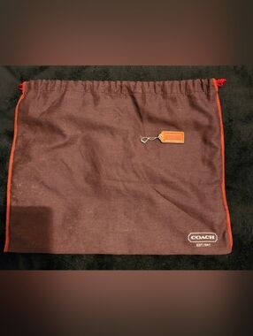 Coach Vintage Brown Dust Bag with Red Trim and Red Leather Hang Tag